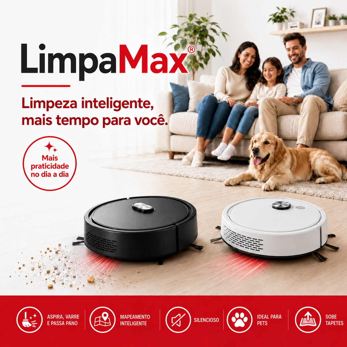 LimpaMax™ Robô Aspirador 3 em 1 - Varre, Aspira e Passa Pano