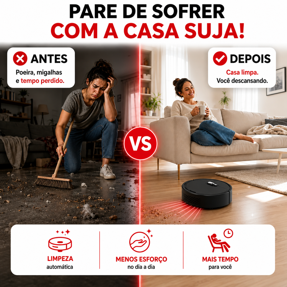 LimpaMax™ Robô Aspirador 3 em 1 - Varre, Aspira e Passa Pano