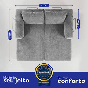 Sofá Cama Modular AirPress 2 em 1 - Tecido Velourê + Kit Travesseiros | CONFORTO E DURABILIDADE
