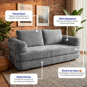 Sofá Cama Modular AirPress 2 em 1 - Tecido Velourê + Kit Travesseiros | CONFORTO E DURABILIDADE