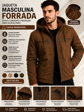 COMPRE 1 LEVE 3 | Jaqueta Sarja Masculina Com Capuz Removível Forrada | CONFORTÁVEL E EXCLUSIVA