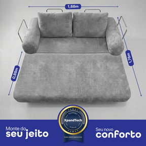 Sofá Cama Modular AirPress 2 em 1 - Tecido Velourê + Kit Travesseiros | CONFORTO E DURABILIDADE