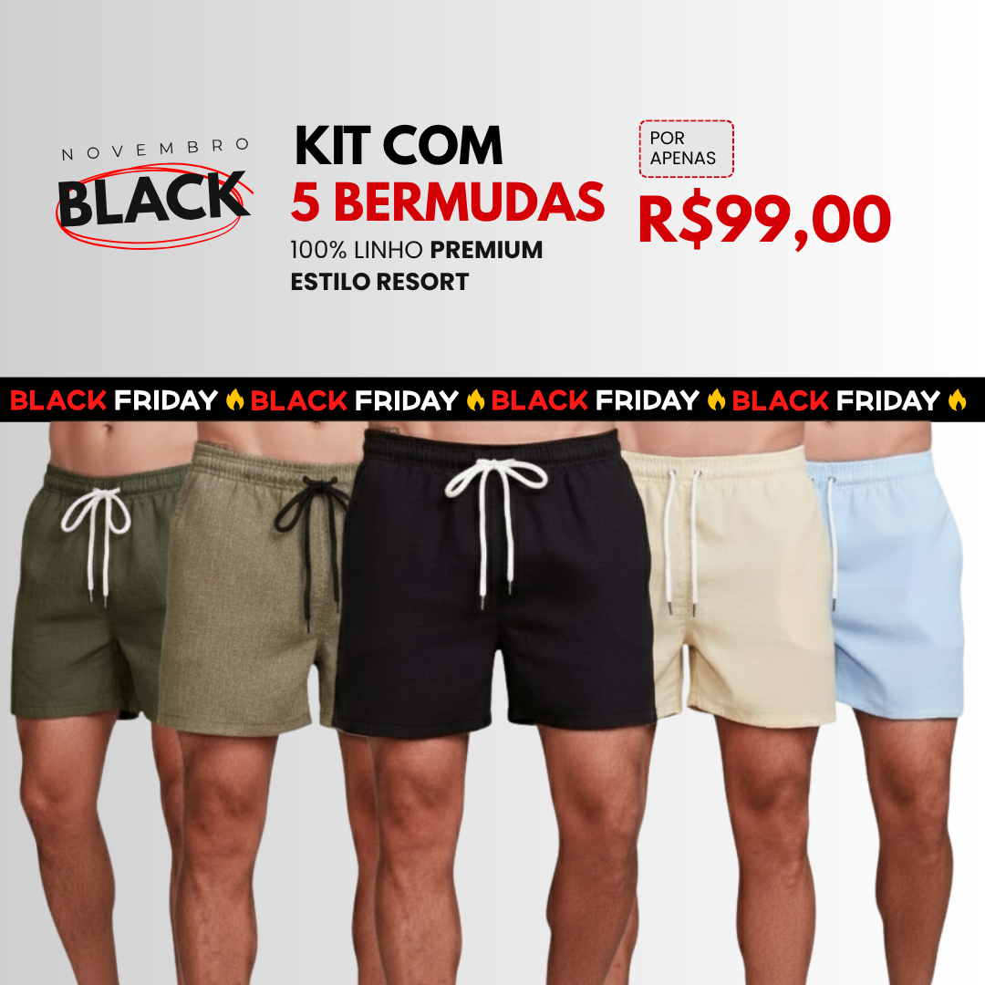 Kit Verão Essencial: 5 Bermudas de Linho | FRETE GRÁTIS