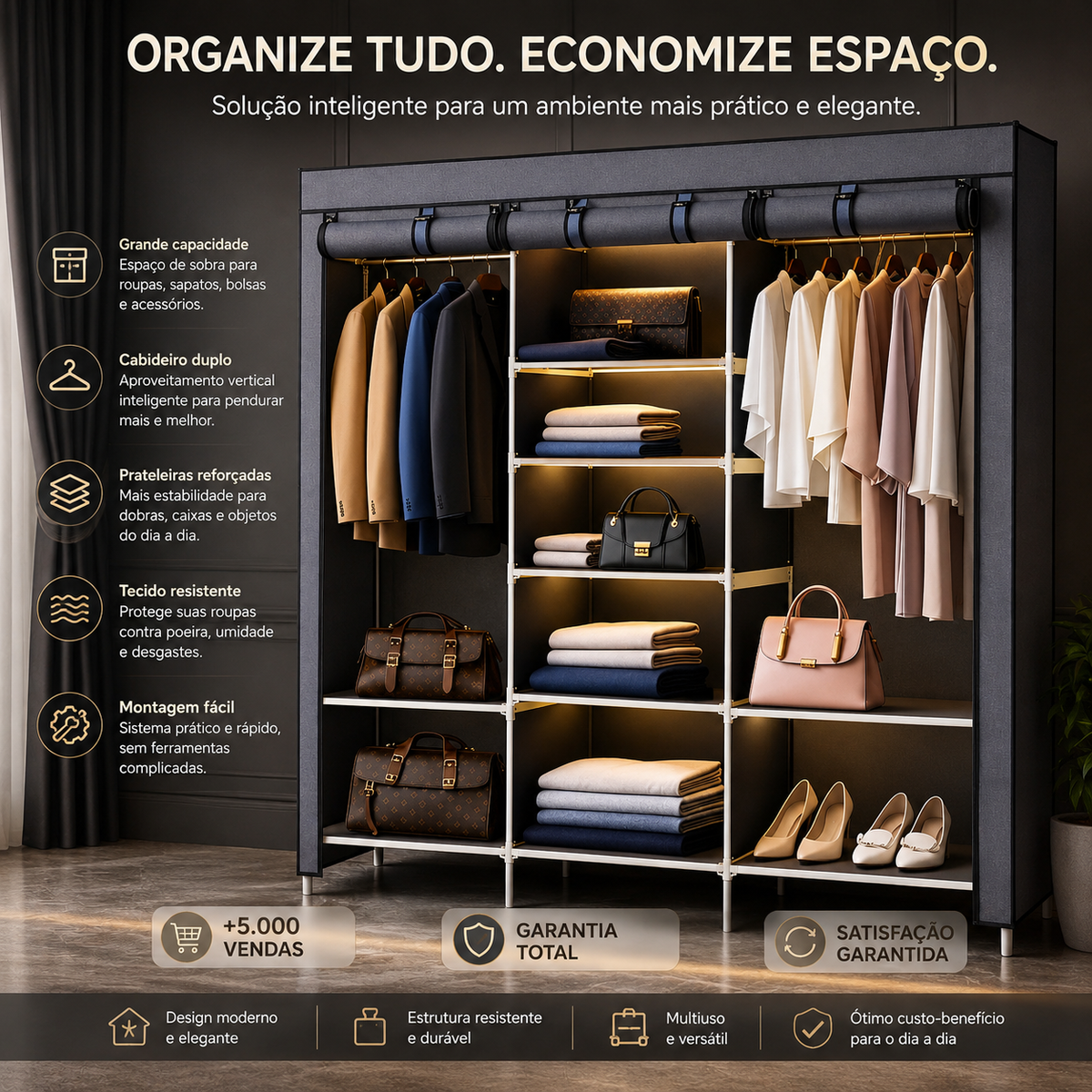 LANÇAMENTO | Guarda Roupa 8 em 1 Dobrável Armário Organizador | Organização Inteligente