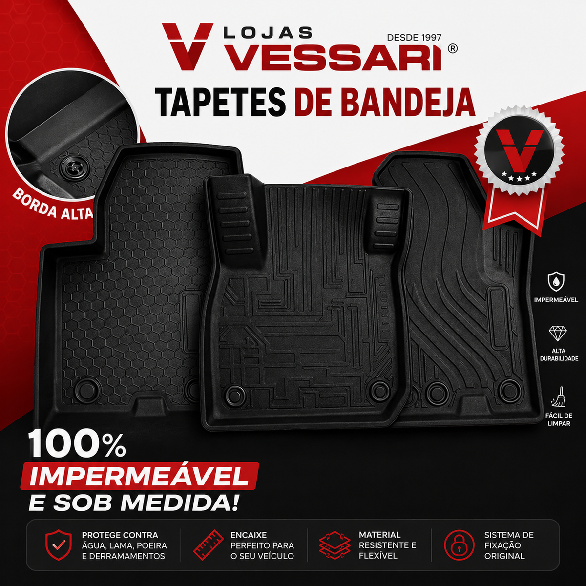 Compre 1 Leve 5 | Kit Tapete Bandeja 3D Premium 5 Peças - Incluso Porta Malas | Qualidade e Durabilidade