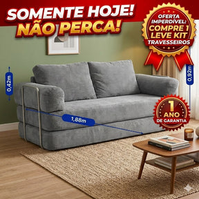 Sofá Cama Modular AirPress 2 em 1 - Tecido Velourê + Kit Travesseiros | CONFORTO E DURABILIDADE