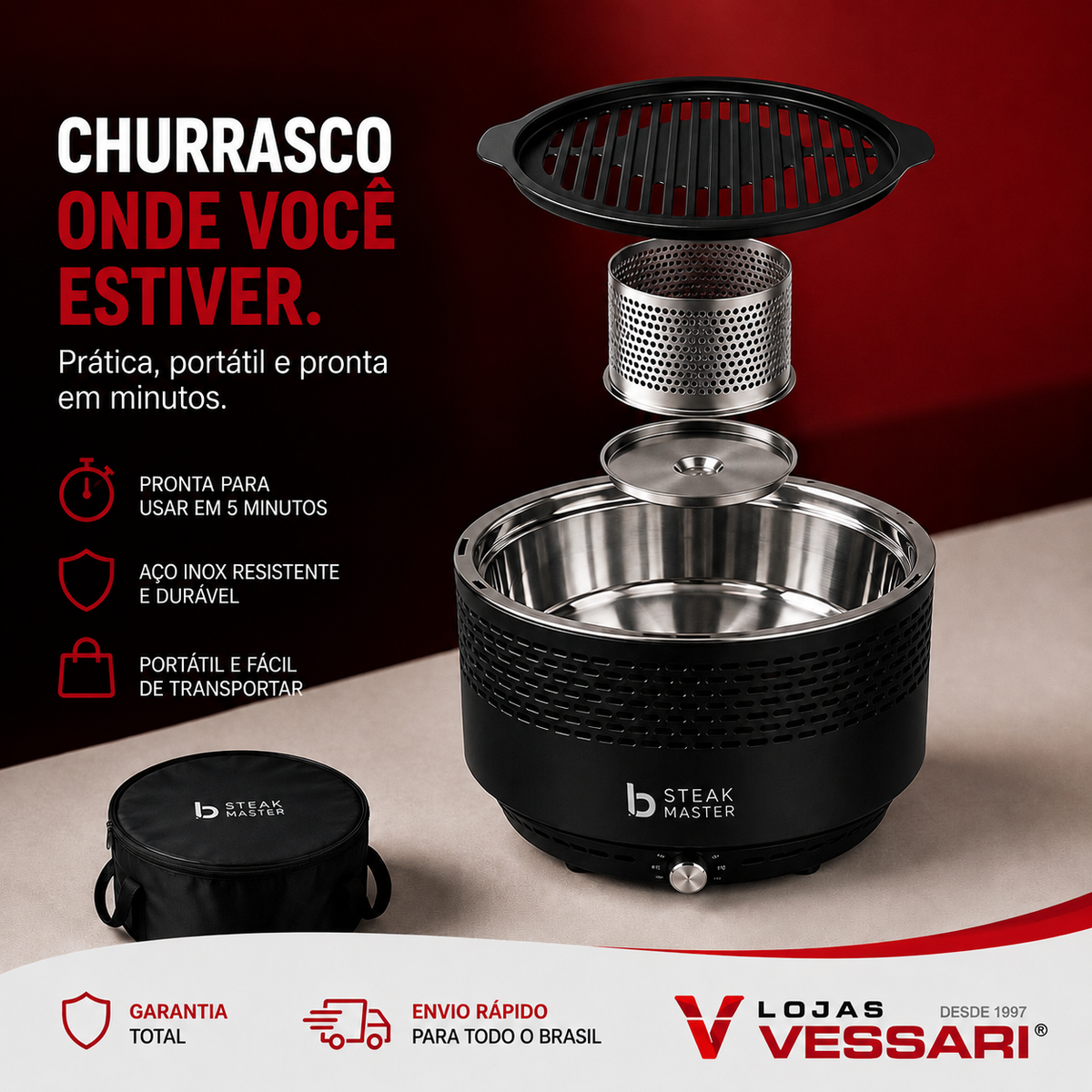 LANÇAMENTO | Churrasqueira Portátil Premium Steak Master Smoke + Brinde Exclusivos