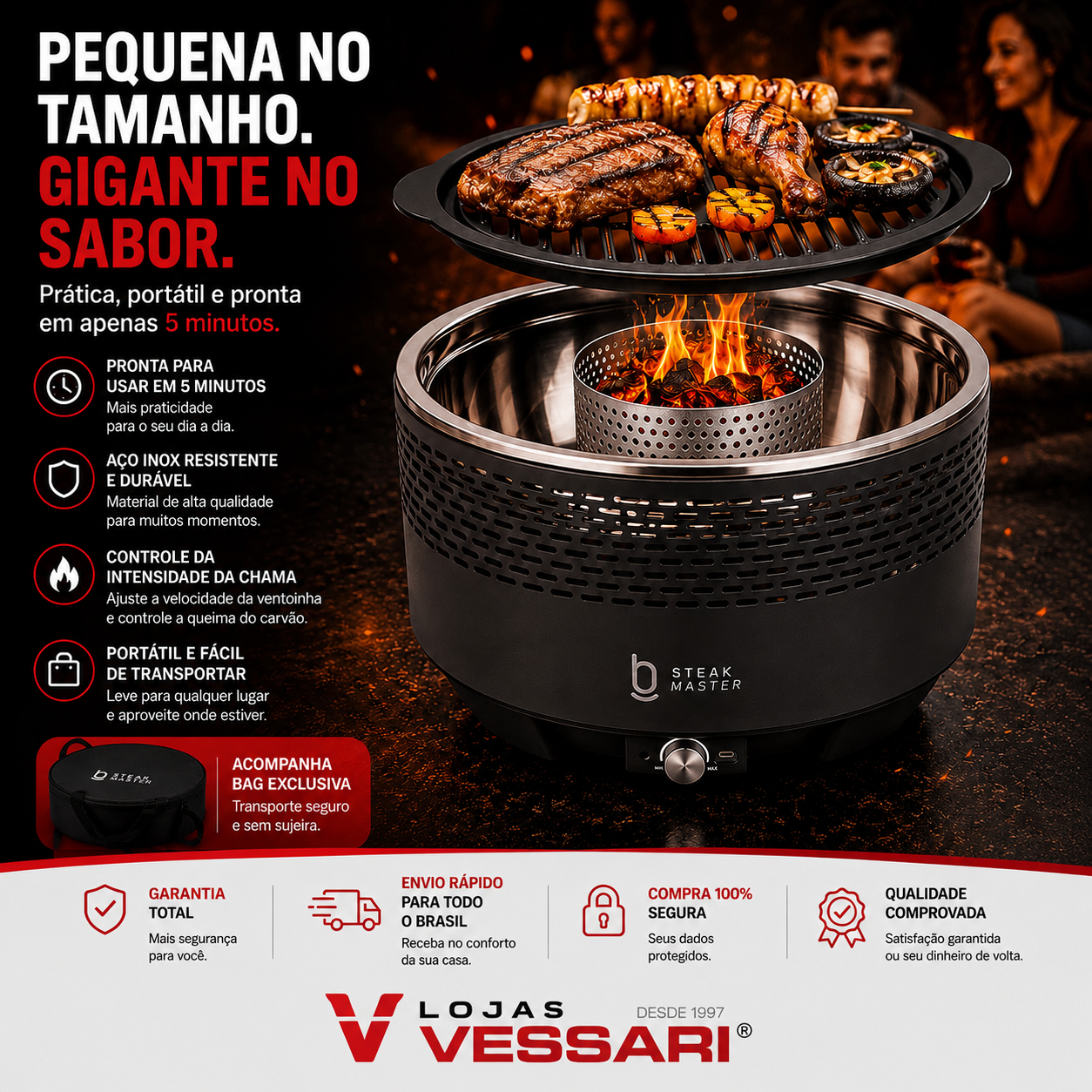 LANÇAMENTO | Churrasqueira Portátil Premium Steak Master Smoke + Brinde Exclusivos