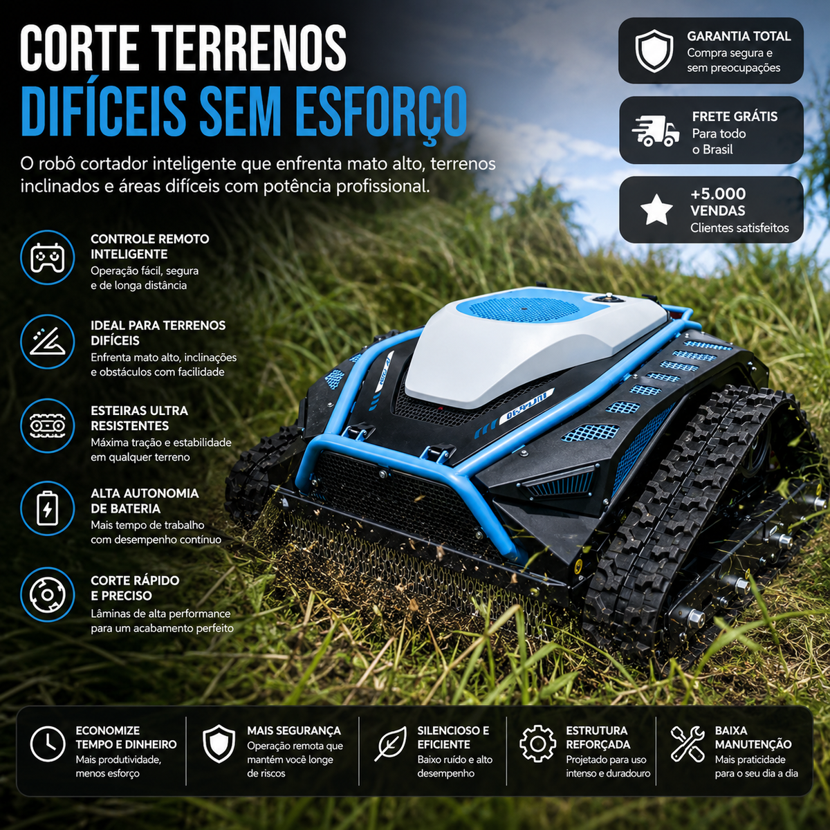 LANÇAMENTO | Cortador de Grama Robótico PowerTrak Alta Potência + Kit Brindes | Rápido e Eficaz